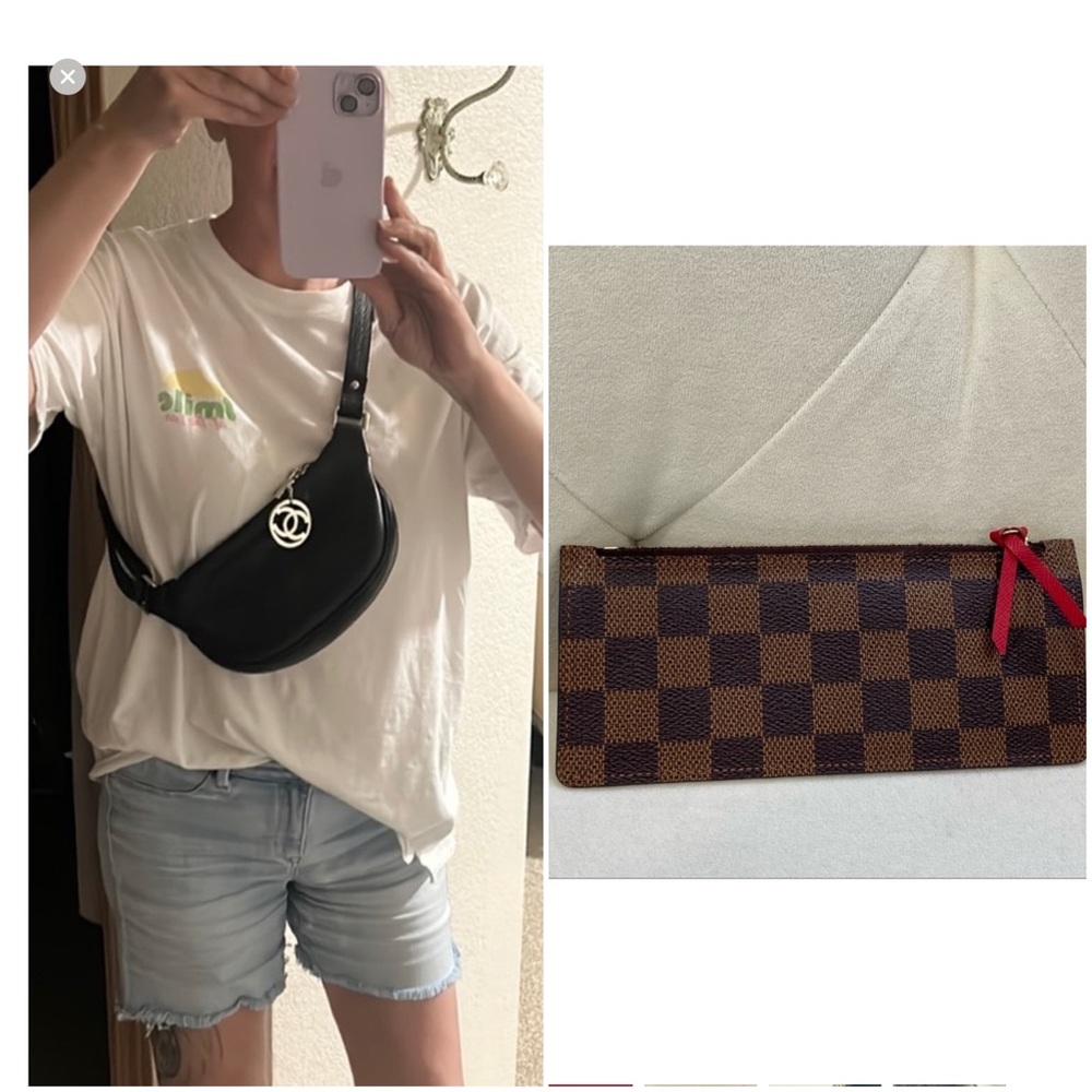 Chanel bumbag and Louis Vuitton pouch